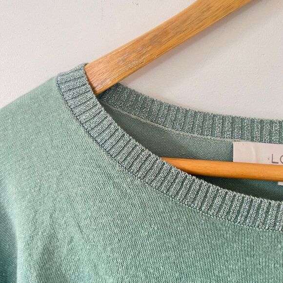 LOFT Mint Green Linen Blend Lightweight Sparkle Detail Sweater - Picture 3 of 6